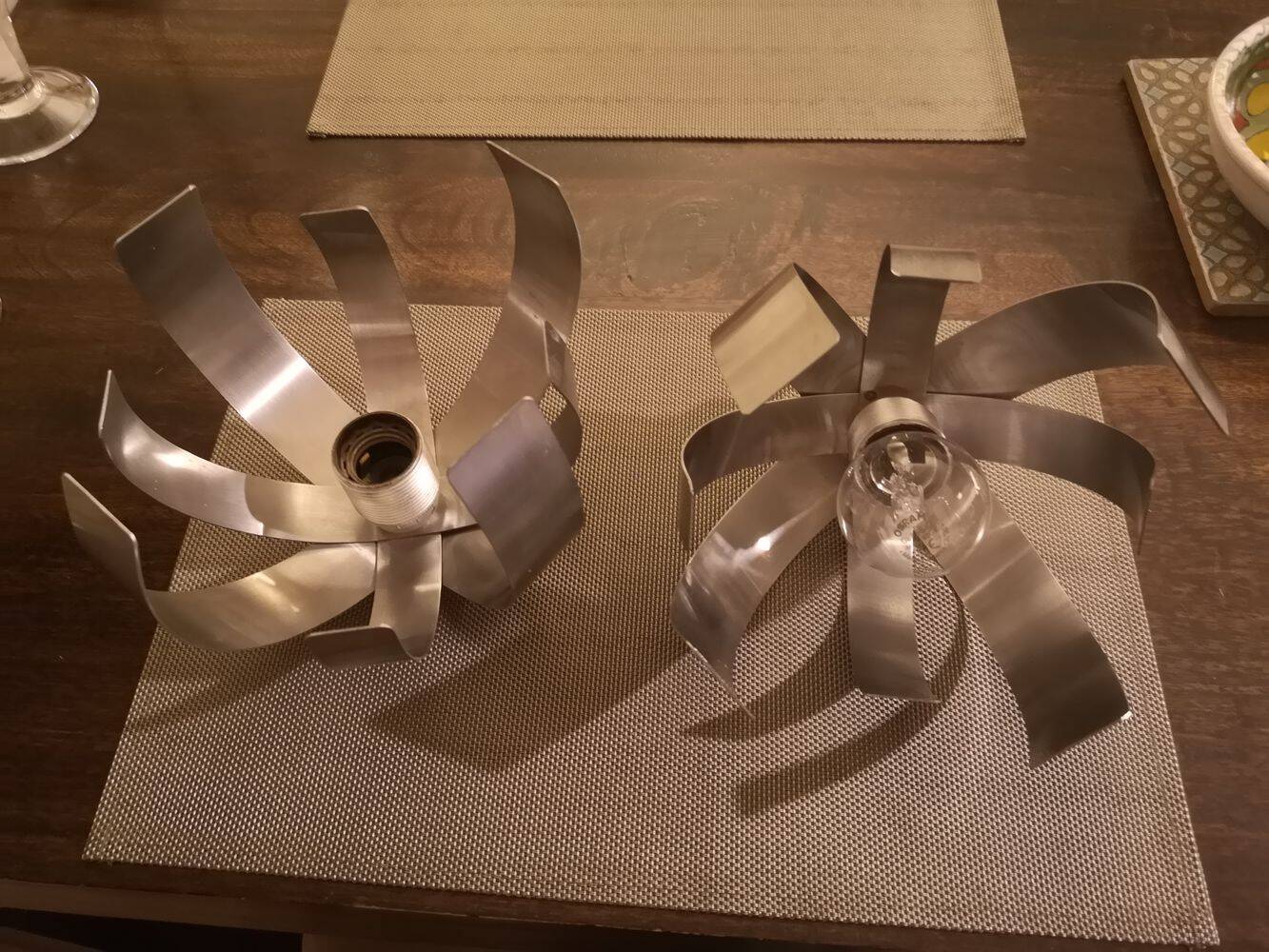 Pair of brushed steel wall lights - Jocelyne Trocmé - 1970s