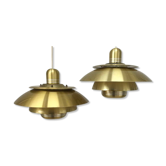 Pair of danish pendant lamp, golden brass color