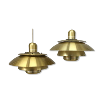 Pair of danish pendant lamp, golden brass color