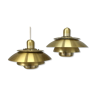 Pair of danish pendant lamp, golden brass color