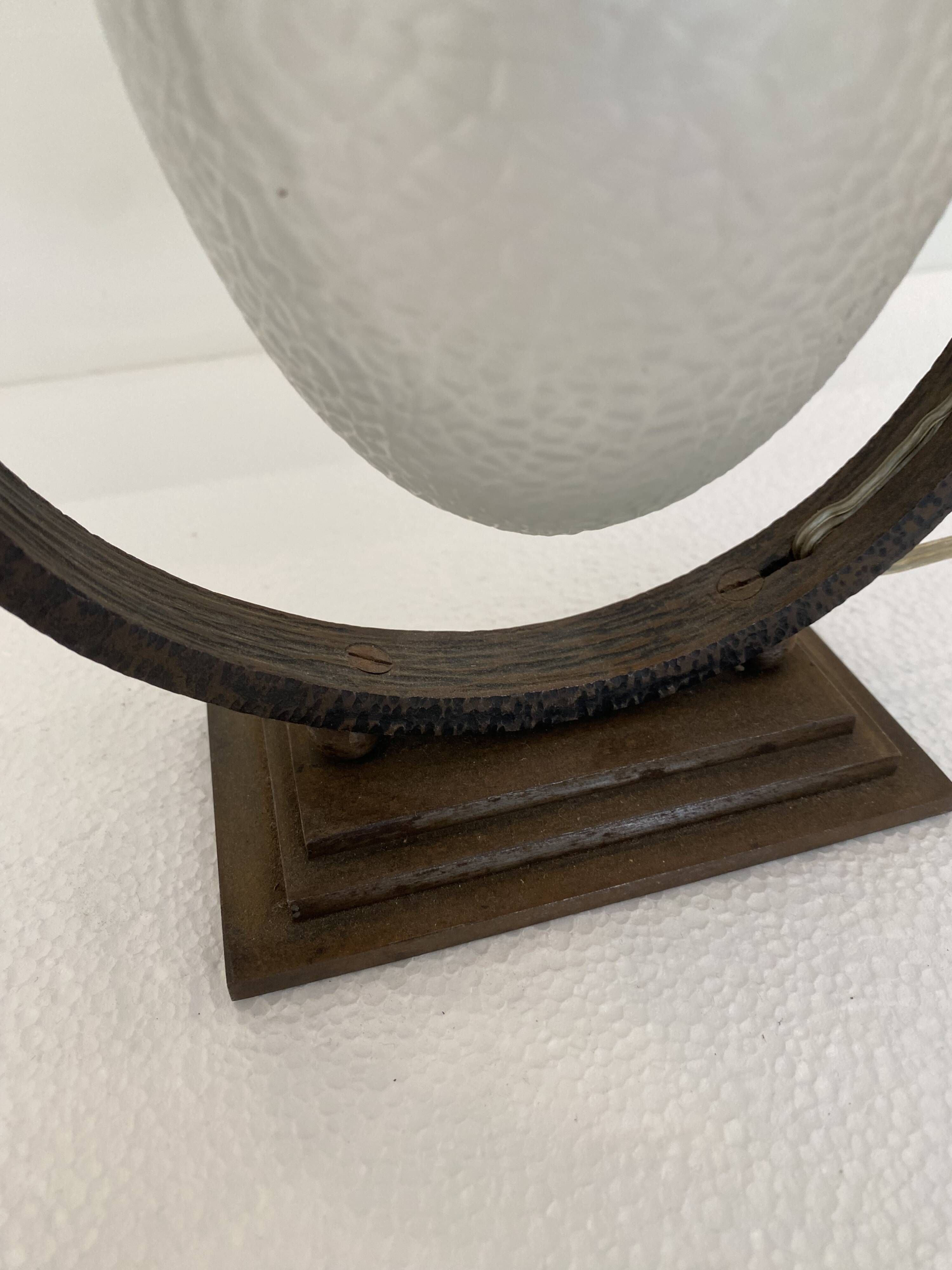 Sculptural Art Deco Table Lamp With Frosted Glass Shade, 1930s