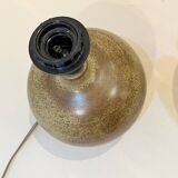 Large lamp signed JB in vintage beige stoneware 1970s ribbon lampshade 70s bohemian chic