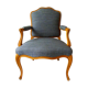 Louis XV style chair trim lined with a mottled grey wool, medium oak waxed finish
