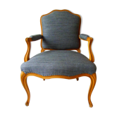 Louis XV style chair trim lined with a mottled grey wool, medium oak waxed finish