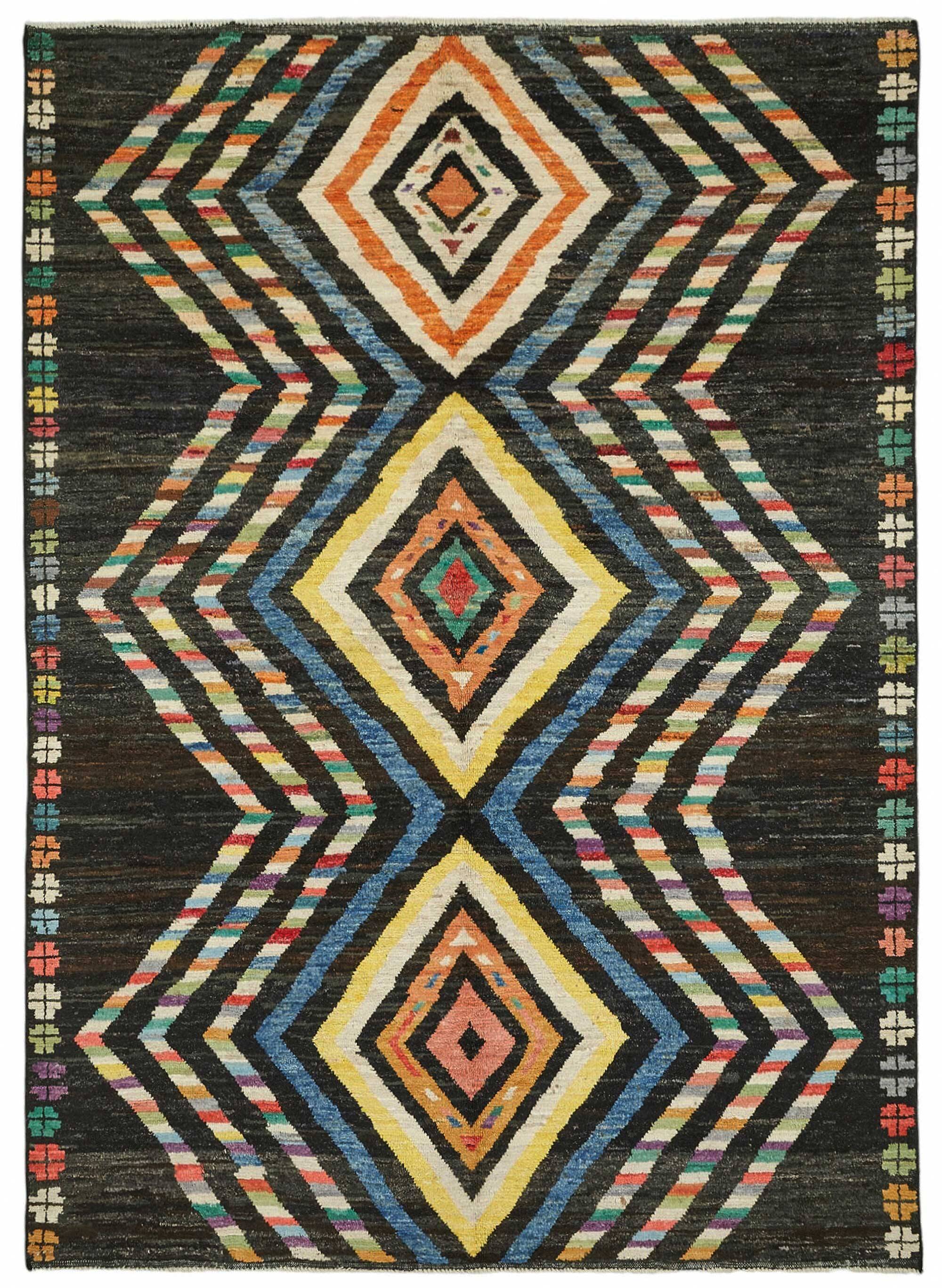 Hand-Knotted Turkish Contemporary 207 cm x 289 cm Black Wool Carpet