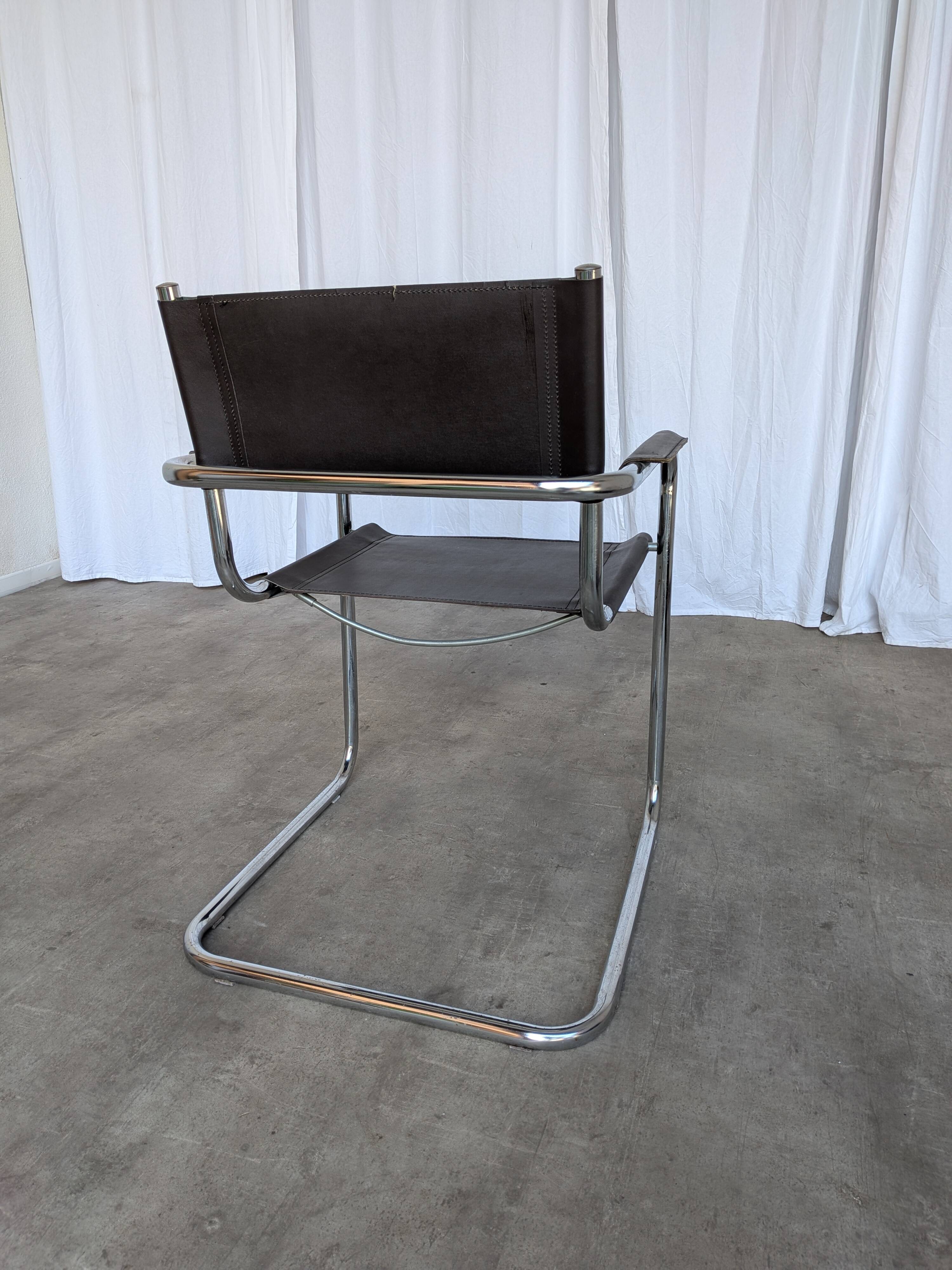 Vintage Mart Stam Style Armchair: Dark Brown Faux Leather Chrome Cantilever