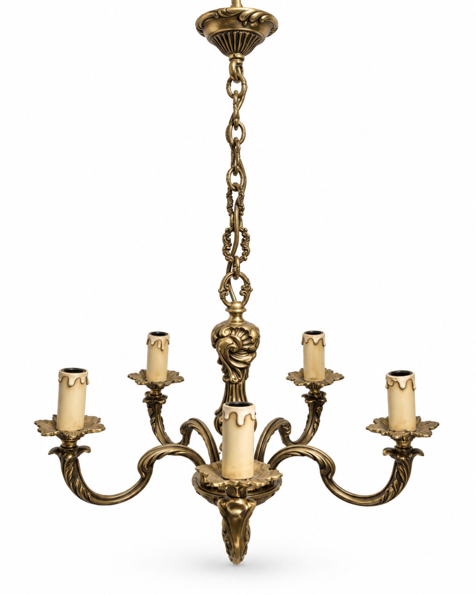 Lustre en Laiton Louis XV à 5 ampoules 