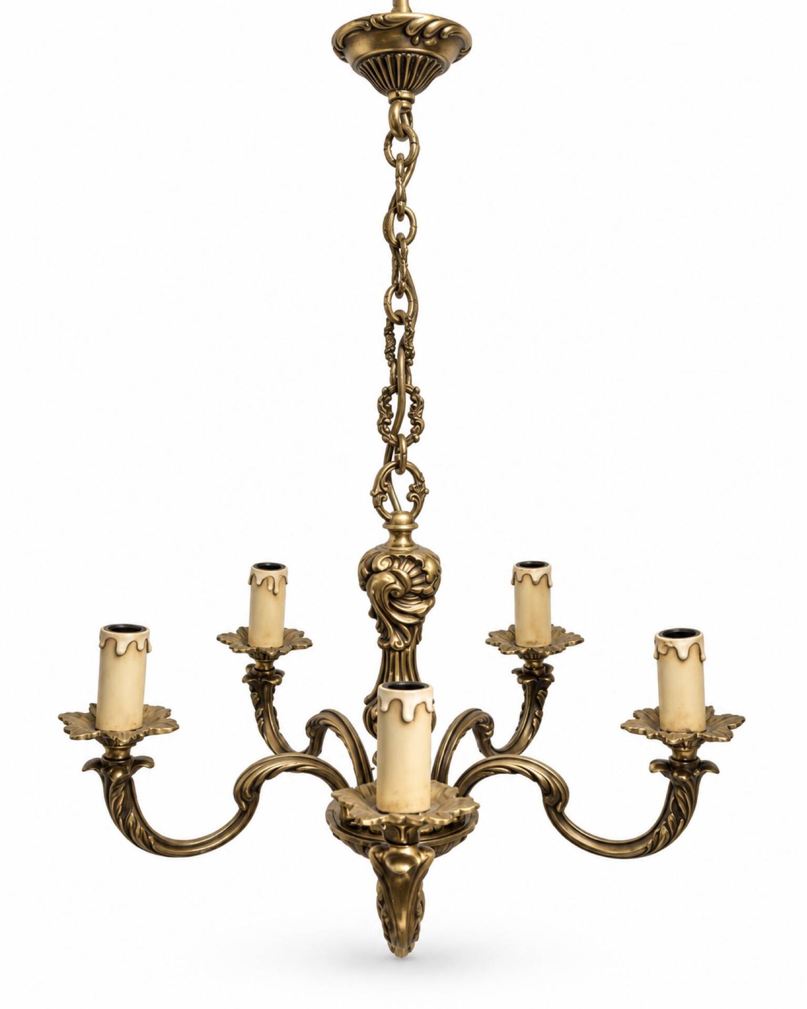 Lustre en Laiton Louis XV à 5 ampoules 