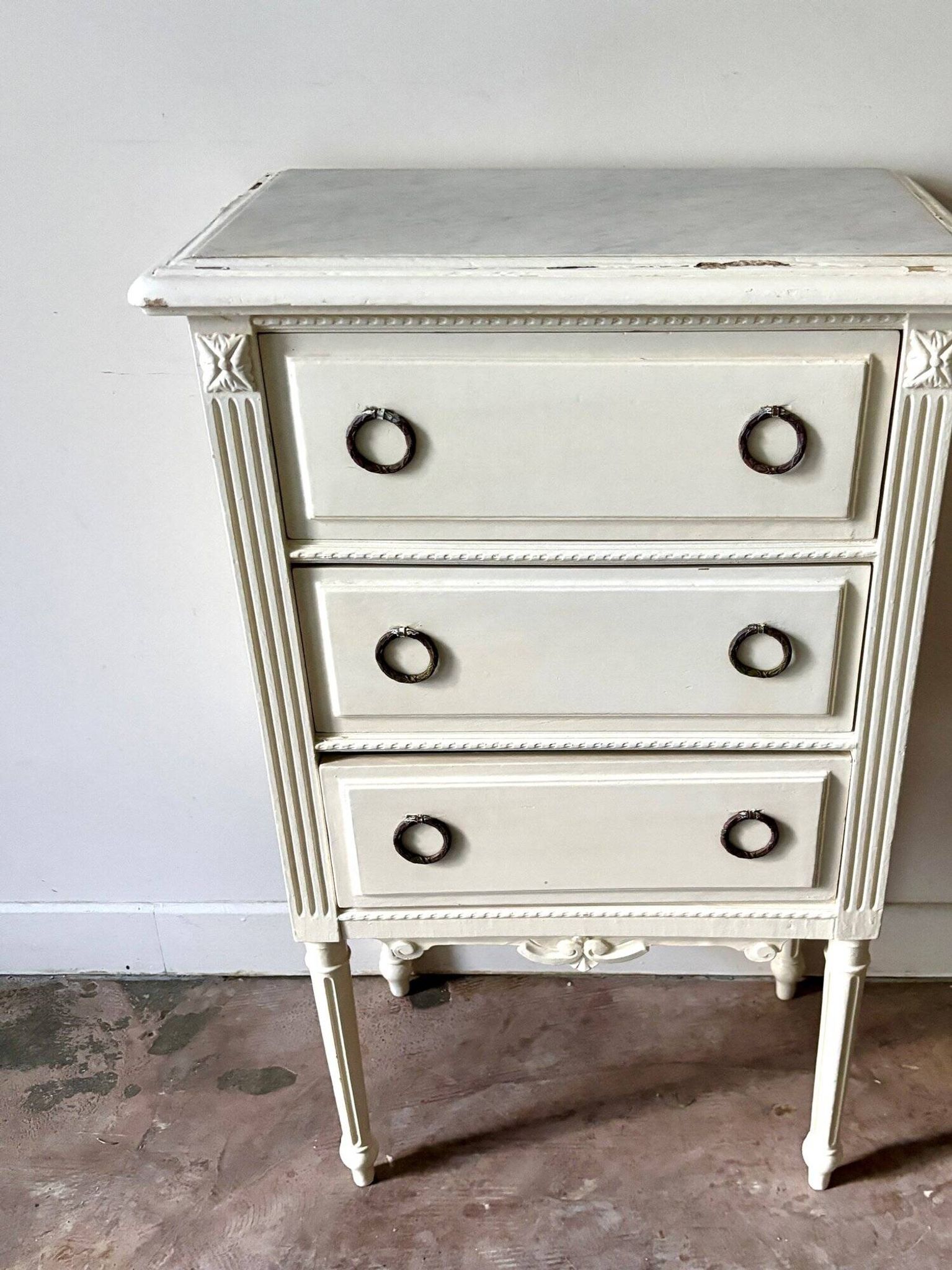 3-drawer chest of drawers in ecru wood and gray marble
