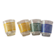 set of 4 vintage liqueur glasses in yellow, green, and blue