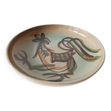 Vallauris AAO : Assiette coq terre cuite céramique vintage 50s 60s