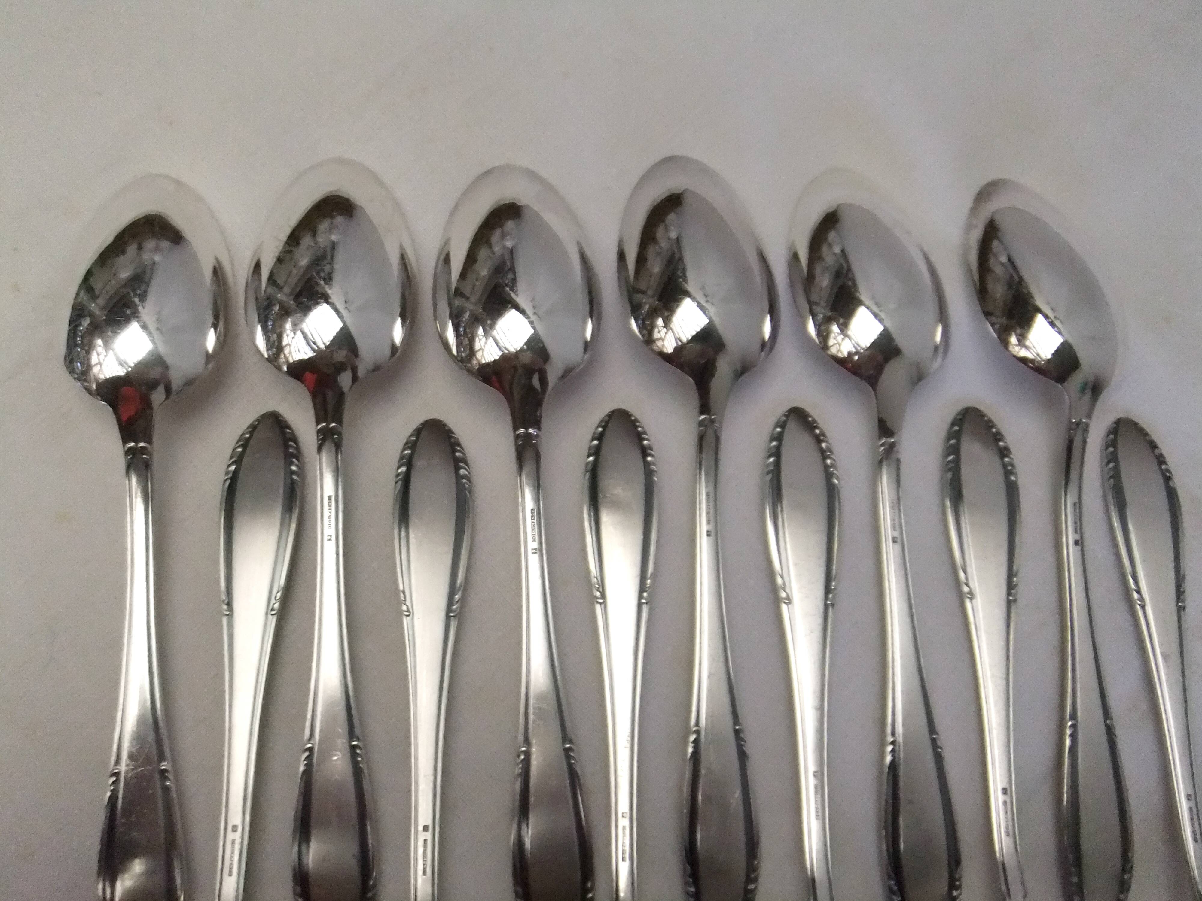 Silver plated metal spoons net service cutlery goldsmith Reneka soup