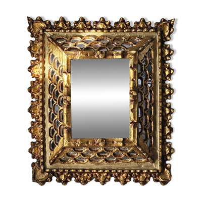 Miroir vintage ethnique bois doré artisanal 1950