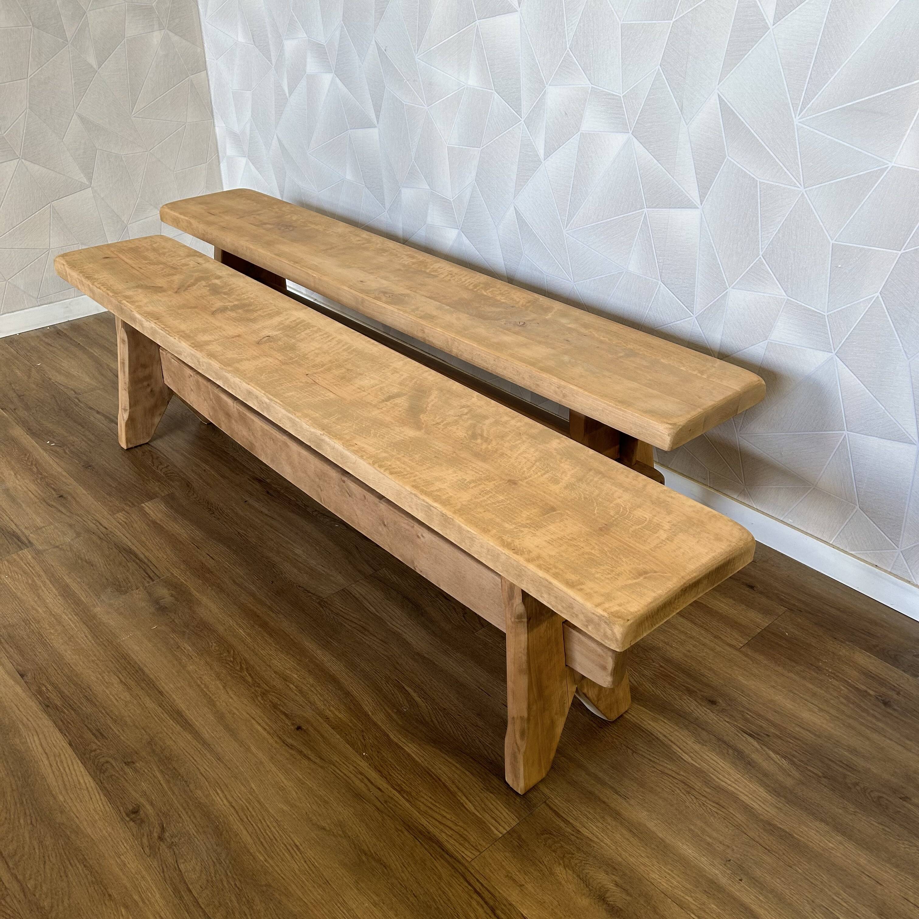 Pair of benches in light stripped solid wood