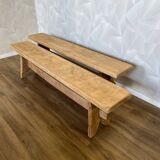 Pair of benches in light stripped solid wood