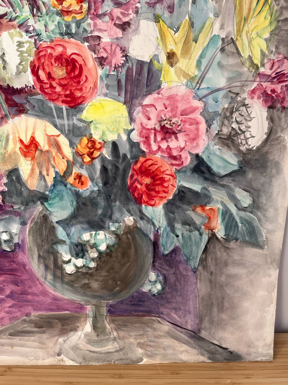 Summer flower bouquet, watercolour on double-sided paper.