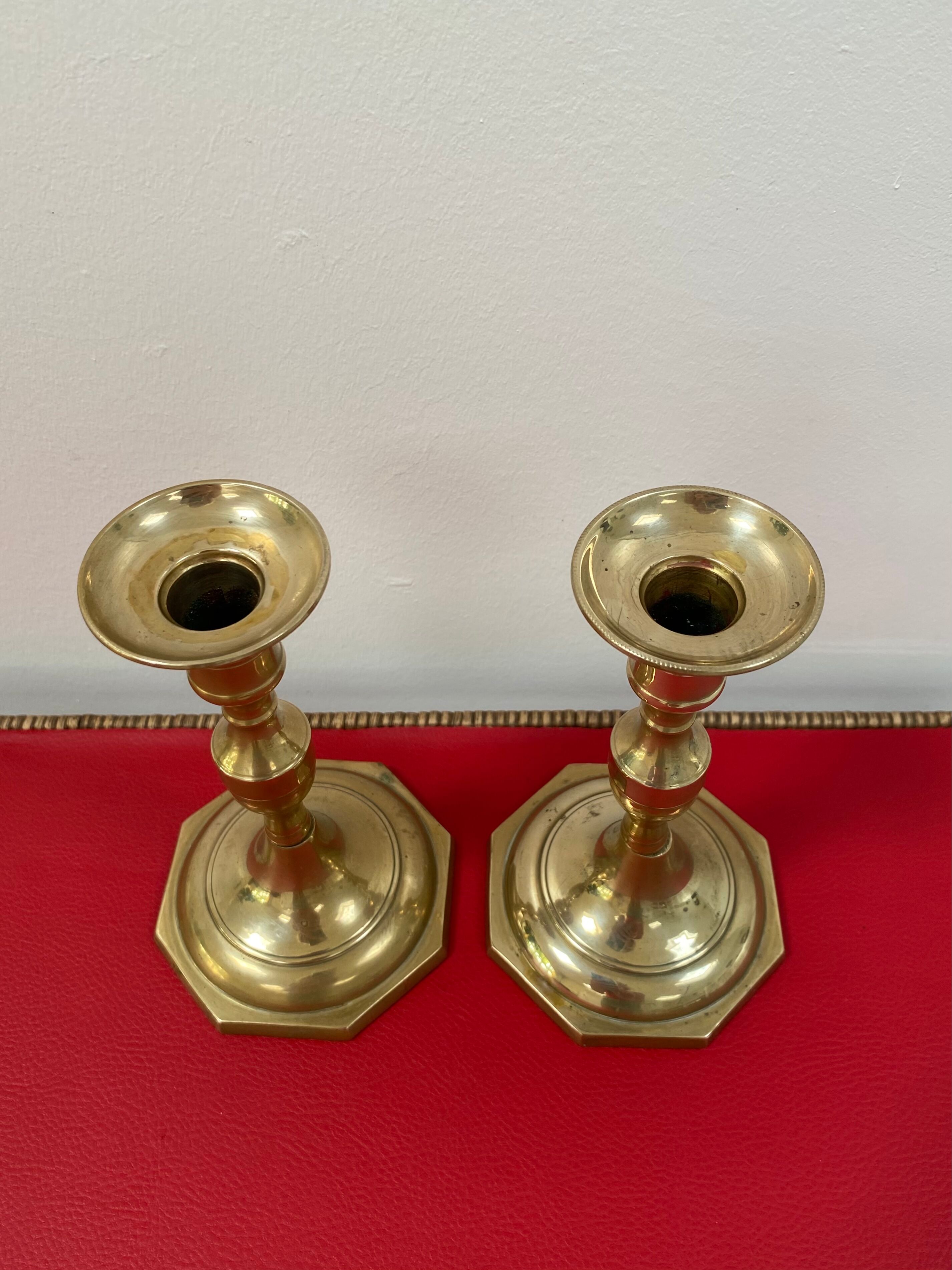 Set of 2 brass candlestick candle holders