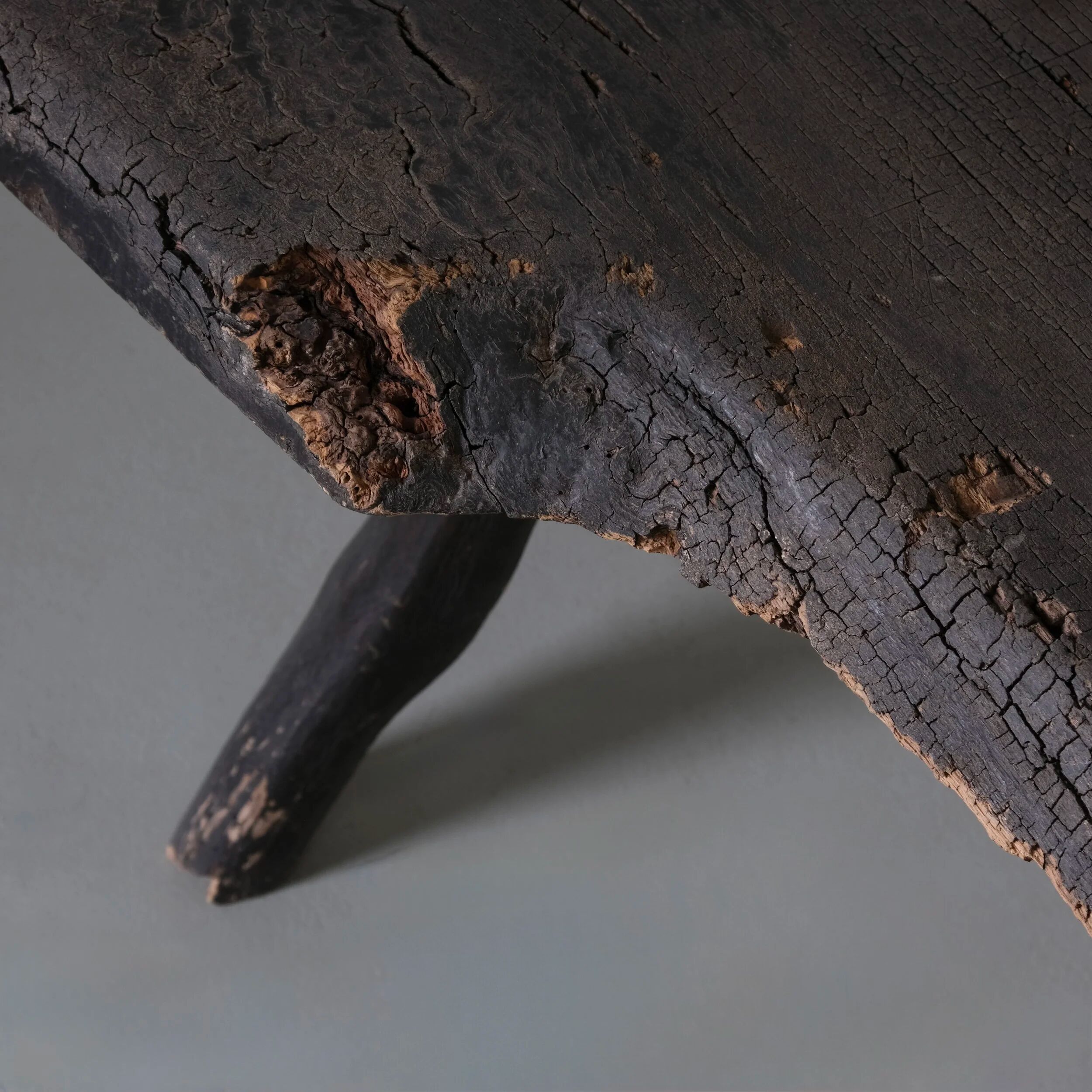 Wabi-sabi rustic dark wood side table | Belgium | Vintage