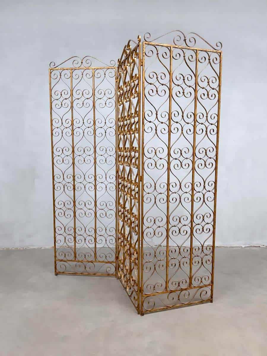 Antique brass room divider paravan folding screen