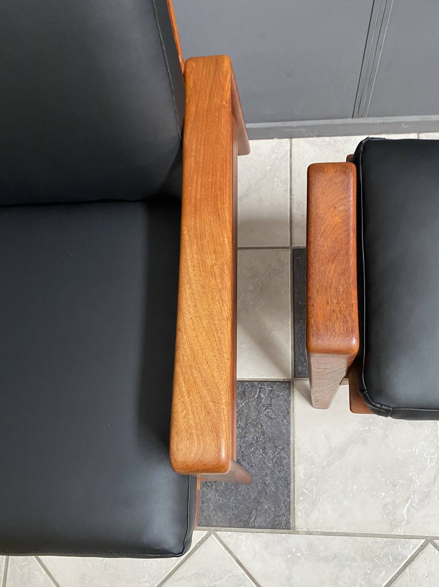 arne Wahl Iversen teak arm chair with ottoman