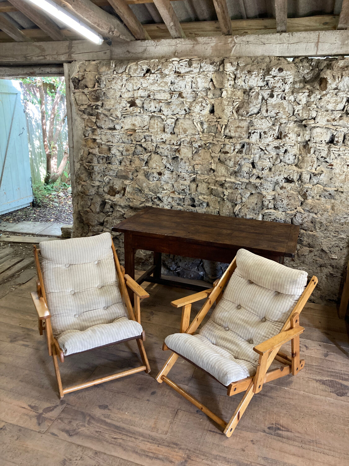 Pair of pine garden armchairs