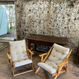 Pair of pine garden armchairs