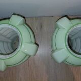 Set of two Art Deco uranium opaline skyscraper vases.