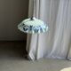Vintage suspension in white and blue glass with wavy edge D46 H53