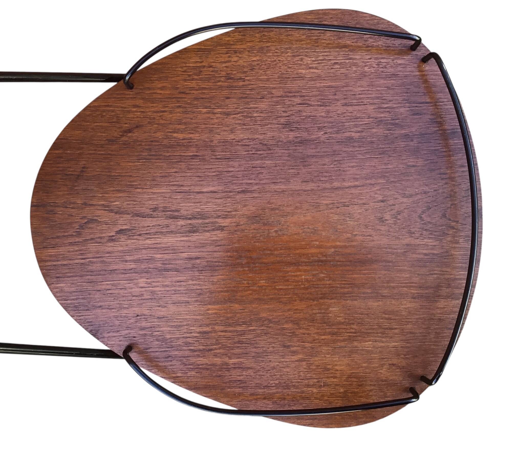 Vintage Scandinavian serving trolley in teak and metal, metal wheels, 1960s