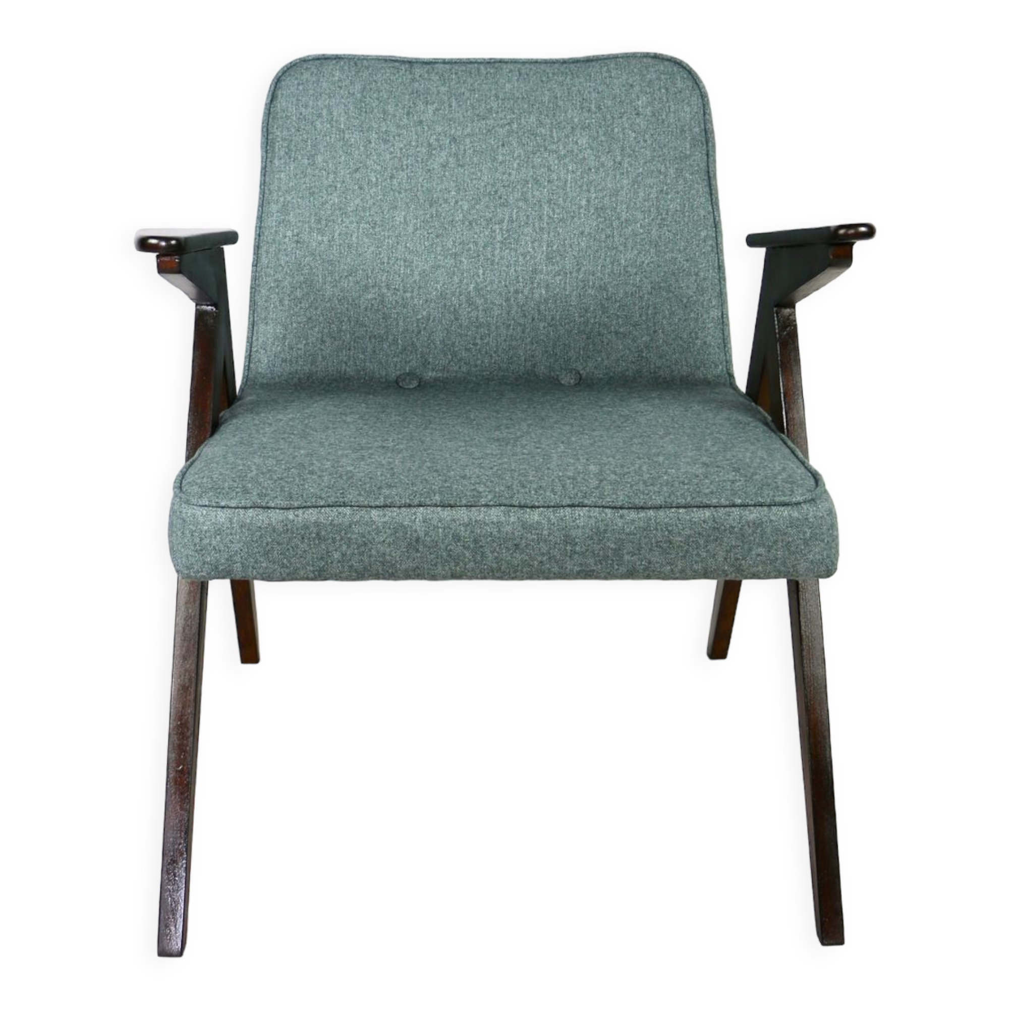 Bunny armchair in blue tweed by Józef Chierowski, 1970s