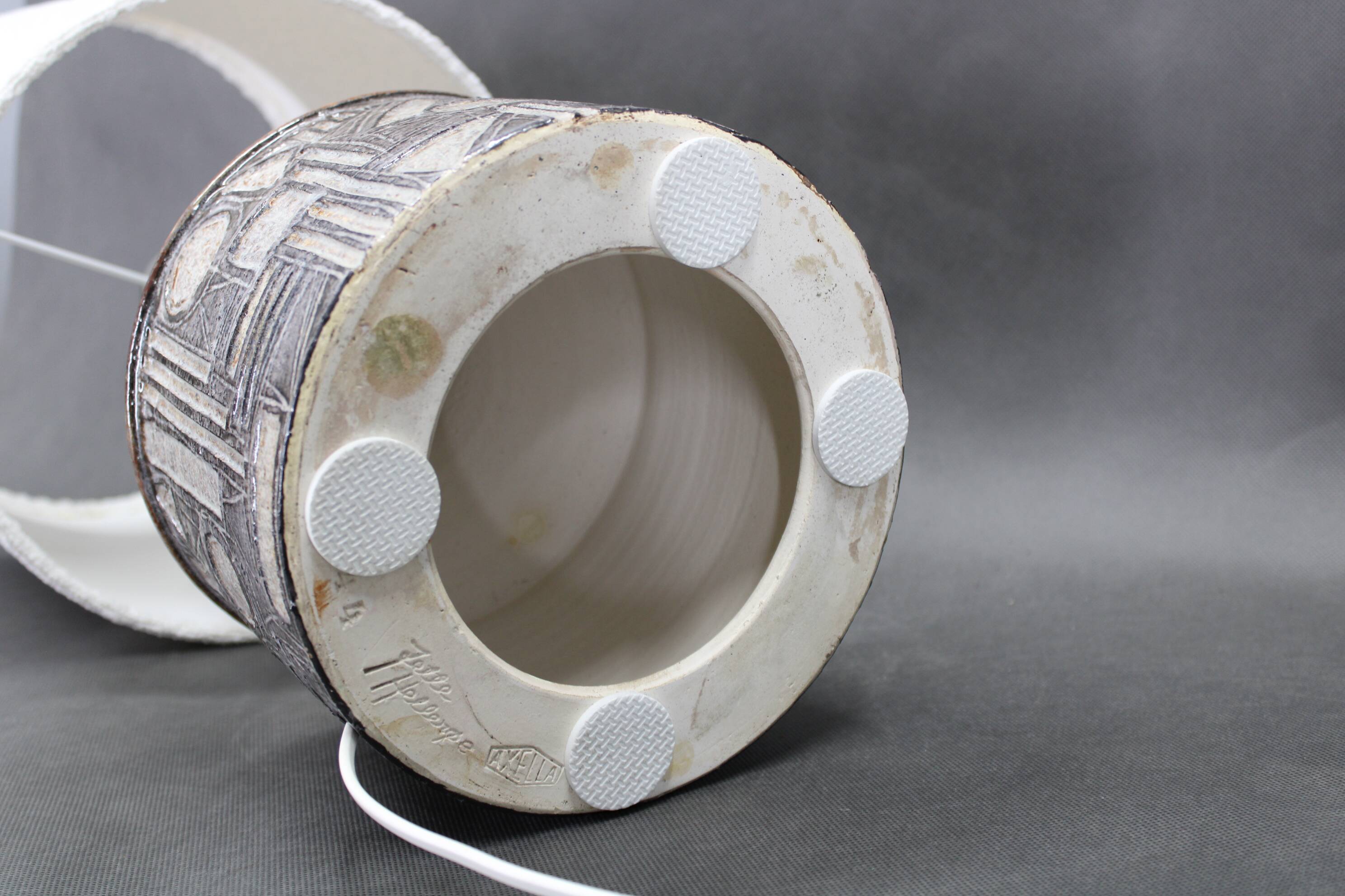 1970s Ceramic Table Lamp from Axella with Fabric Lampshade, Denmark