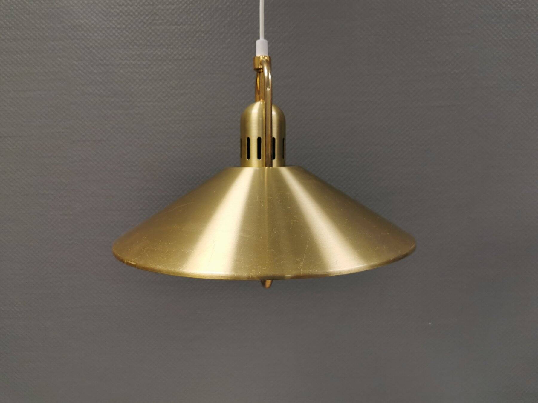 Brass-colored aluminum pendant lamp from Swedish Belid 1980s.