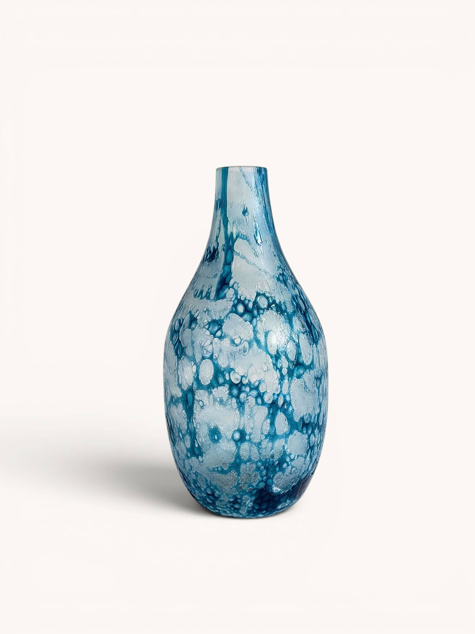 Brutalist Blue and White Reactive Art Glass Vase, Europe, 1970s