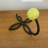 Ancienne Patère Mural Fer Forgé Noir + Boule Plastique Jaune 70’s Vintage