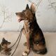 Figurine chien berger et ses 2 petits en céramique vintage