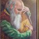 Oil painting on wood "Old man playing the mandolin"