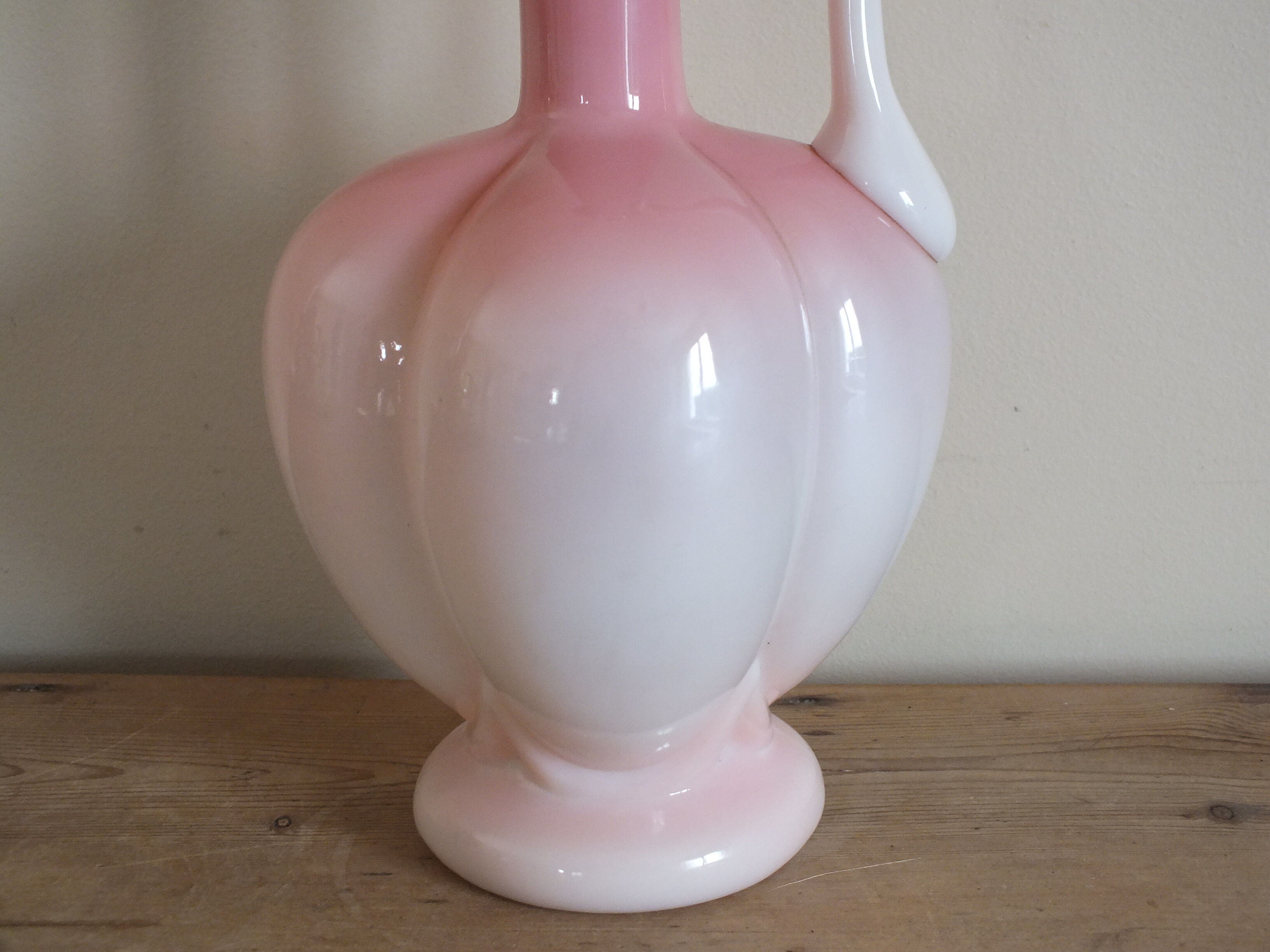 Pink and white opaline ewer