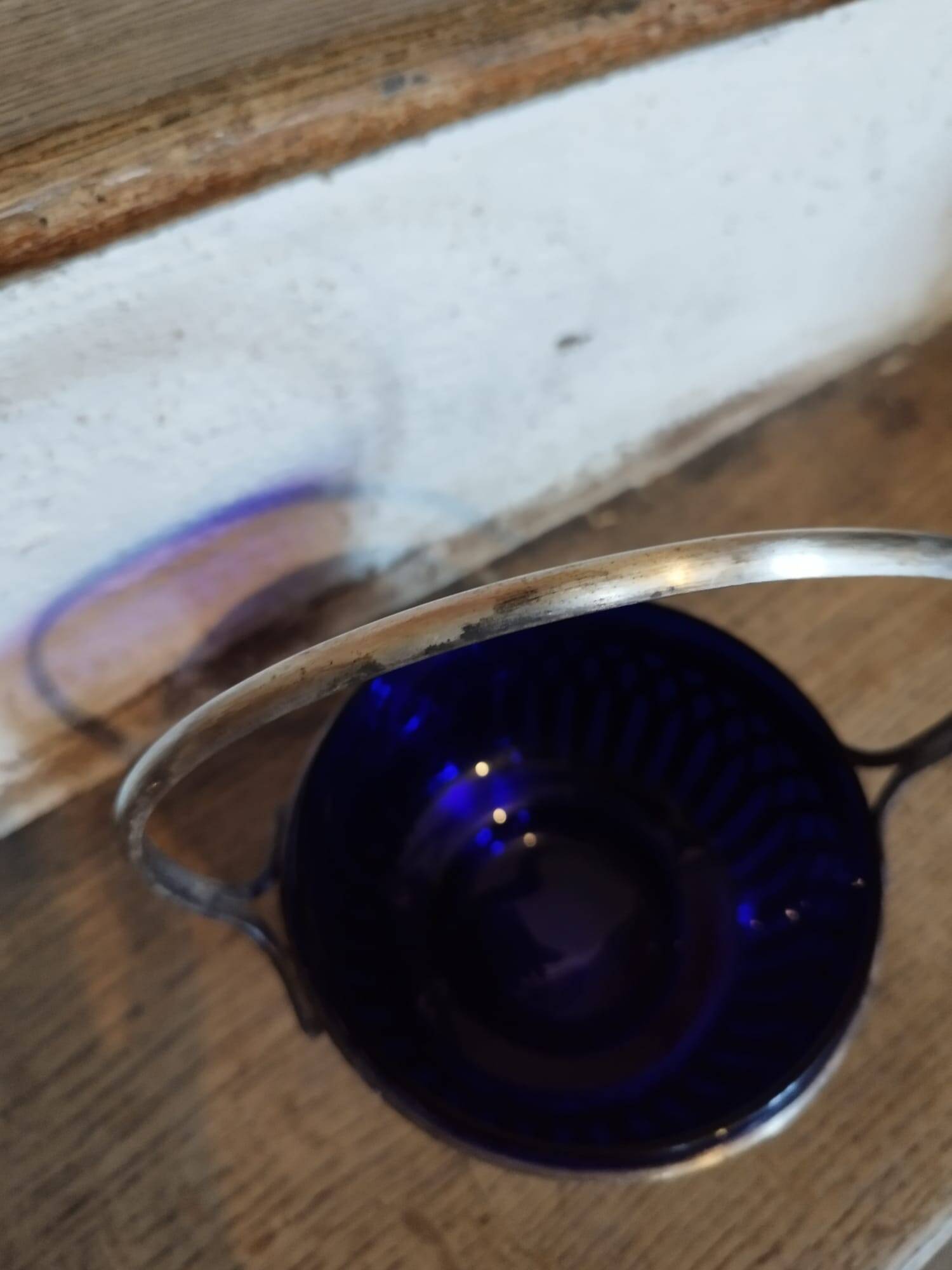 50s sugar bowl in glass and silver metal