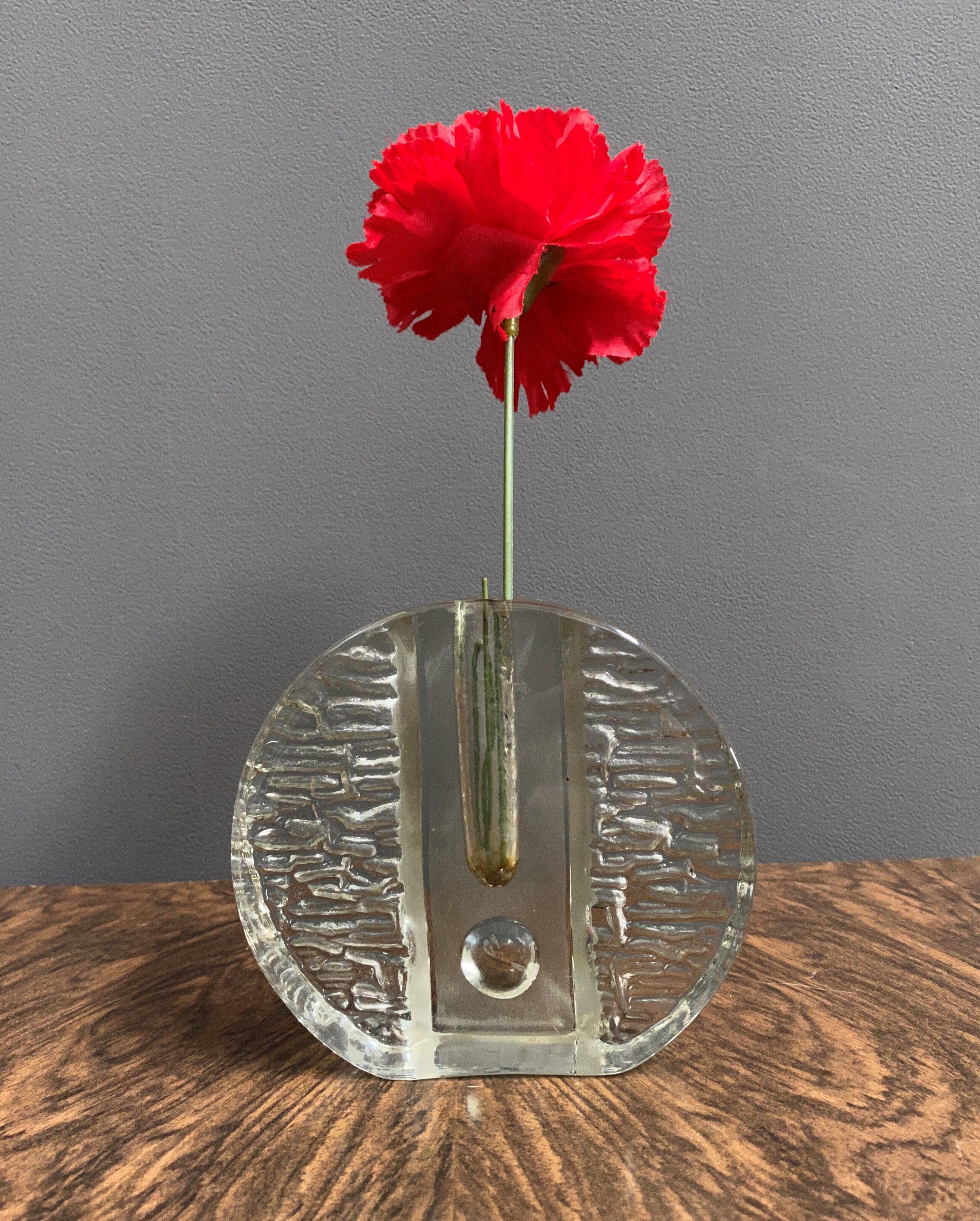 Glass Bud Vase, Walther Solifleur, Iceberg, Crystal, Glass Vase, Designed Heiner Dusterhaus, 1960s