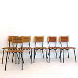 Suite of 6 chairs, wood straw and metal from the 50s