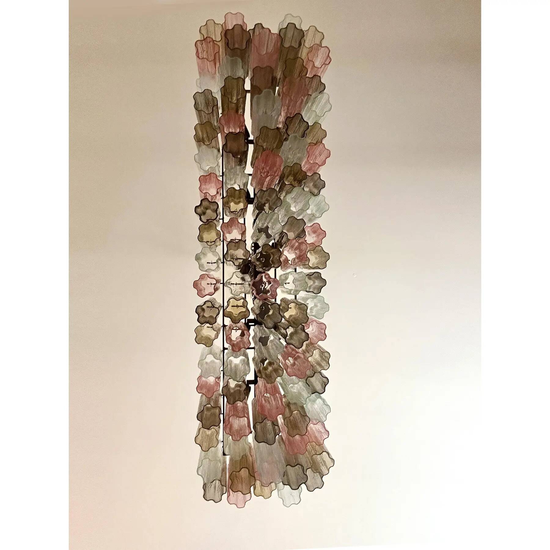 Contemporary Huge Rectangular "Tronchi" Murano Glass Burnished Chandelier