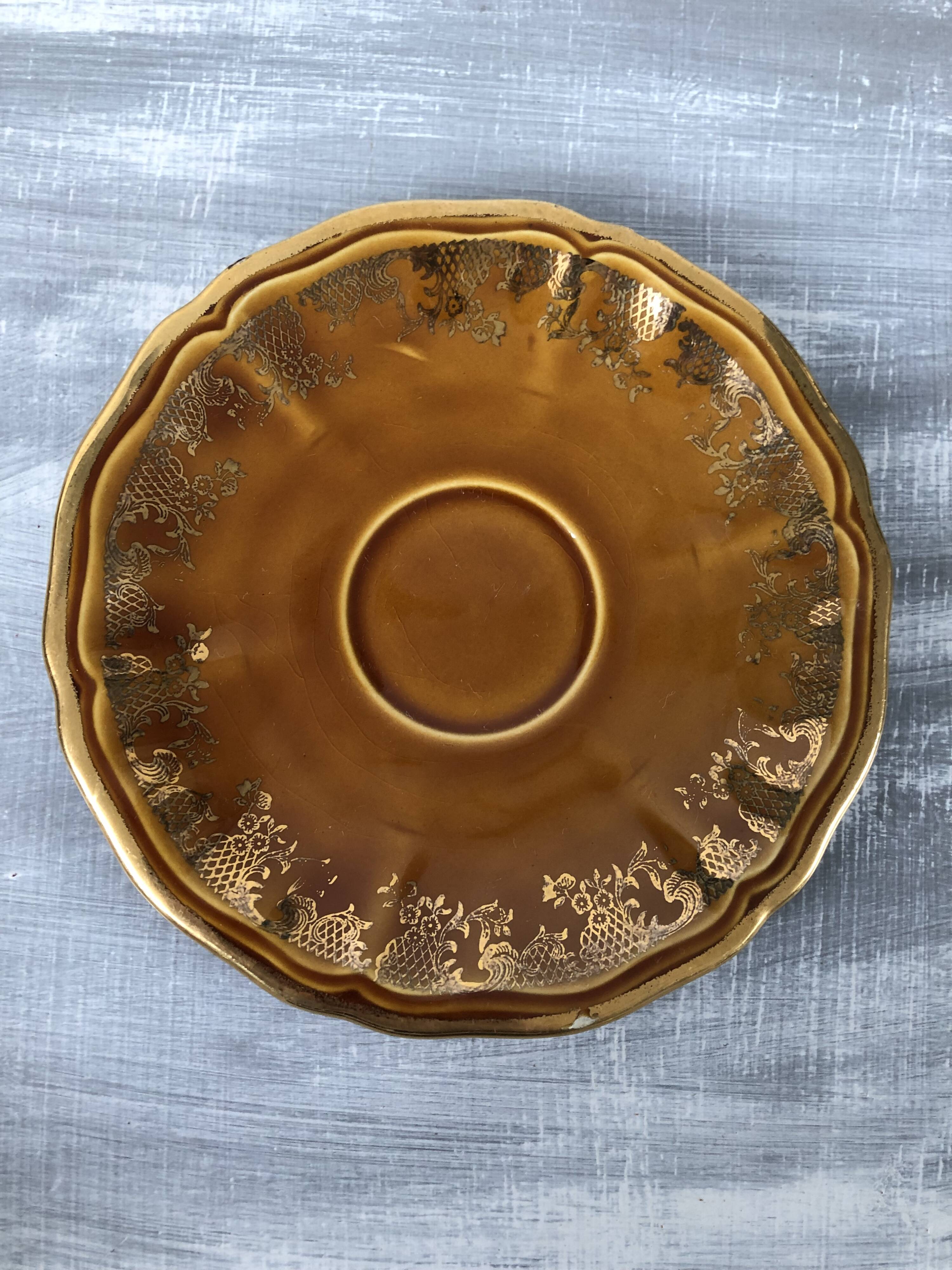 Vintage set of 4 cups and saucers with defects Lunéville Louis XV Honey