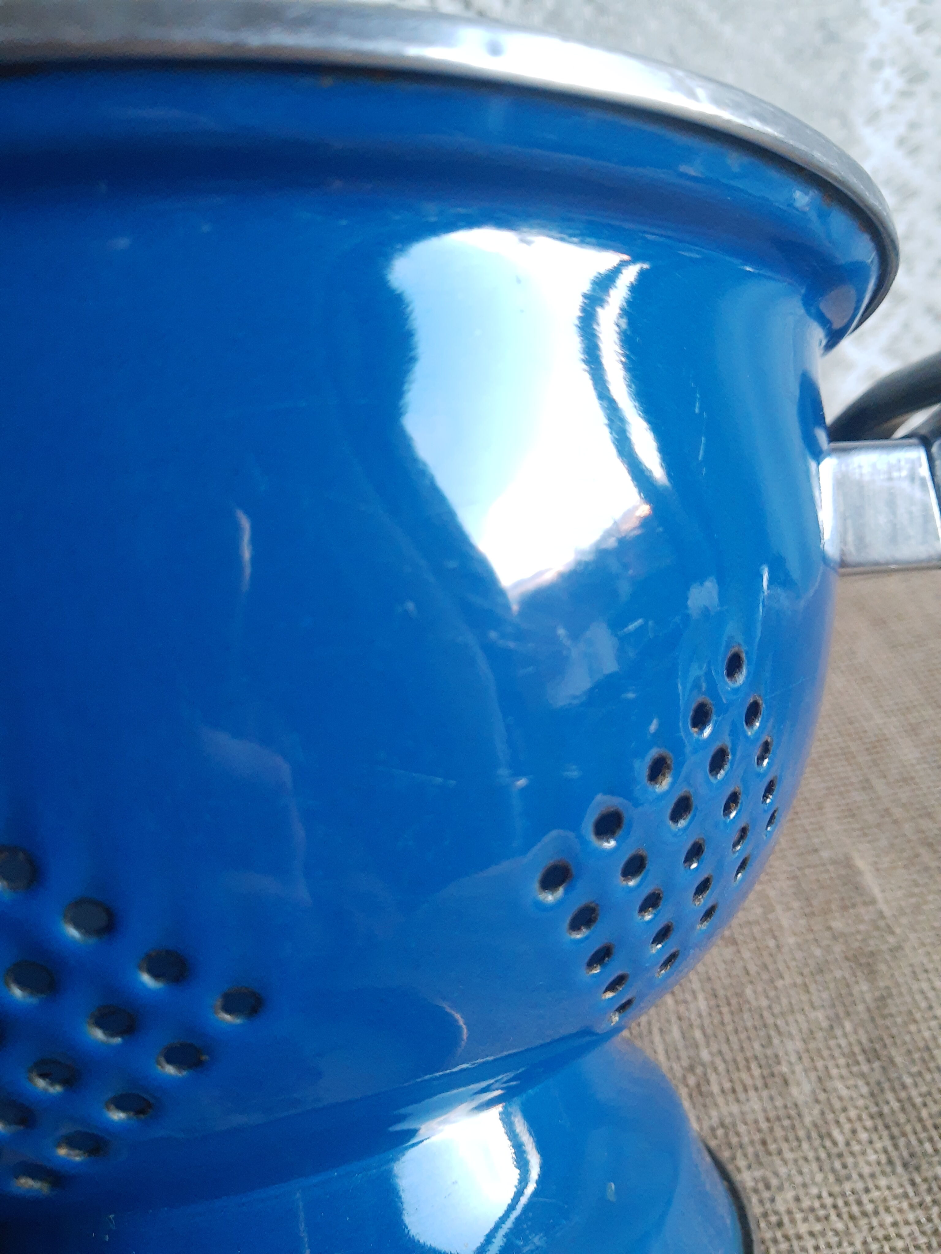 Vintage blue enamelled strainer