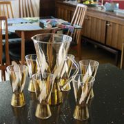 Service à orangeade vintage en verre décoré à l'or fin 1970