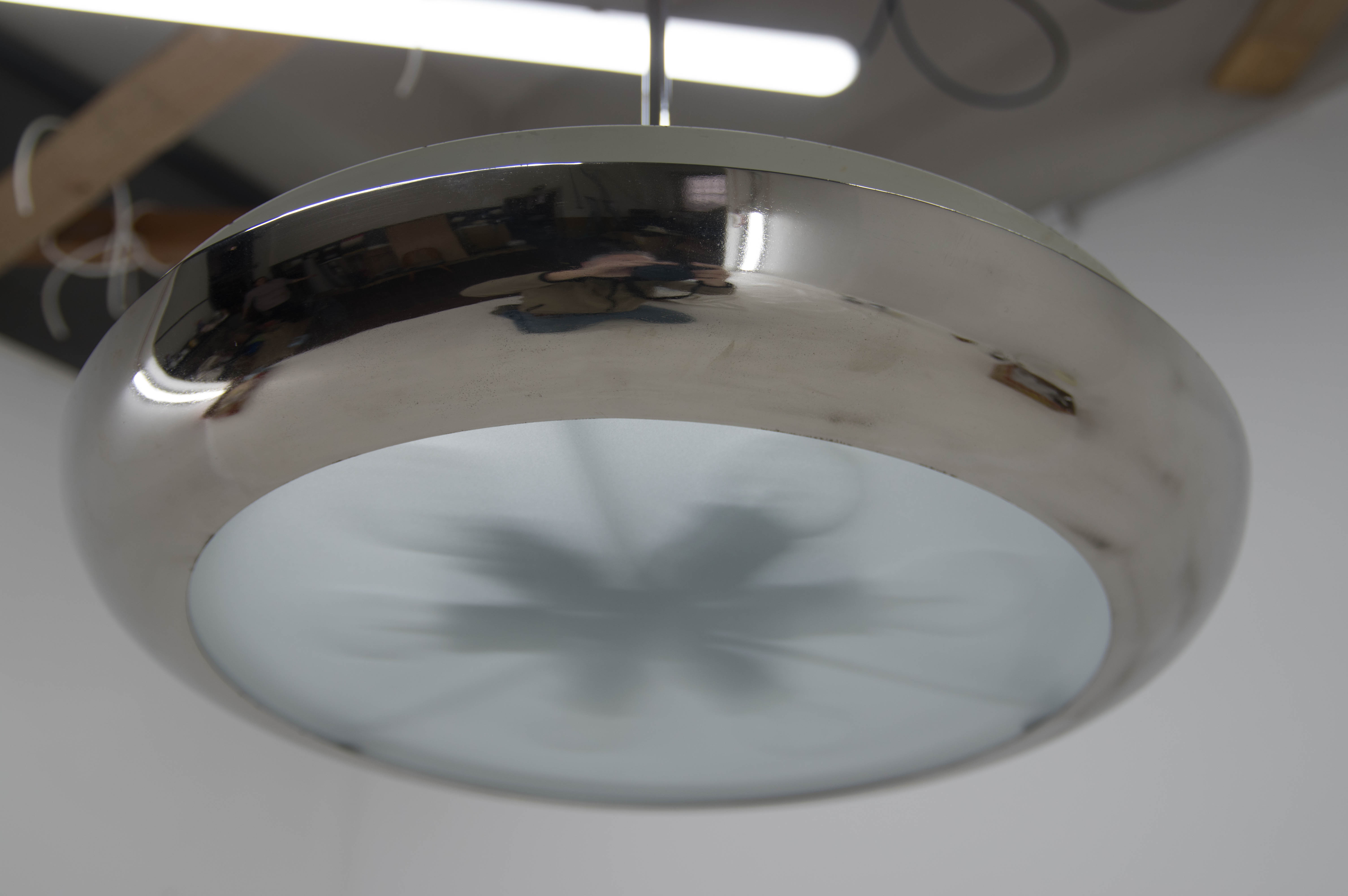 Bauhaus functionalist nickel chandelier UFO, 1930s, restored