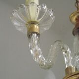 French Barley Twist Glass Arms and Gold Metal 3-Light Chandelier 5230