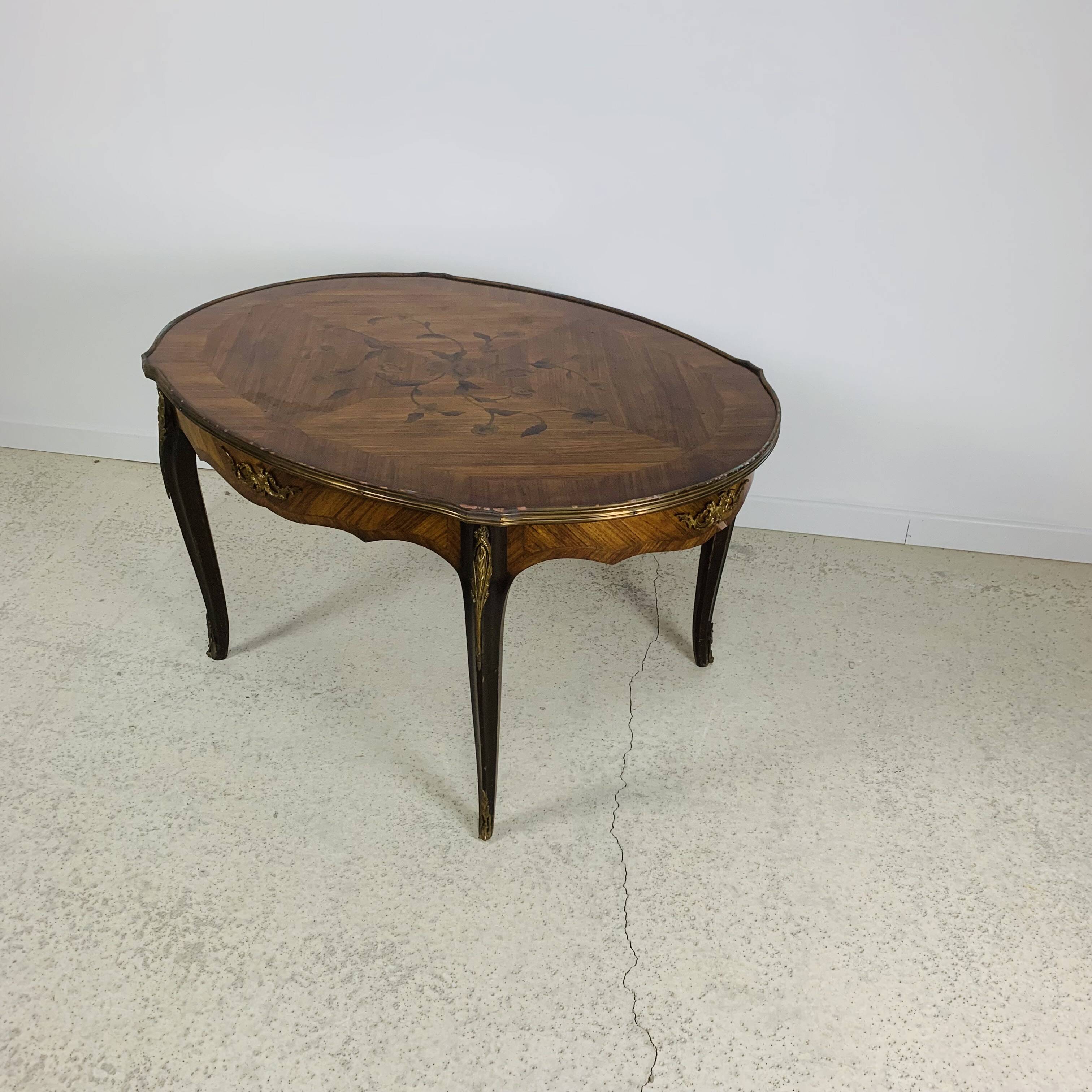 Louis XV High-end inlaid coffee table - Wood, Bronze - 1930s retro vintage