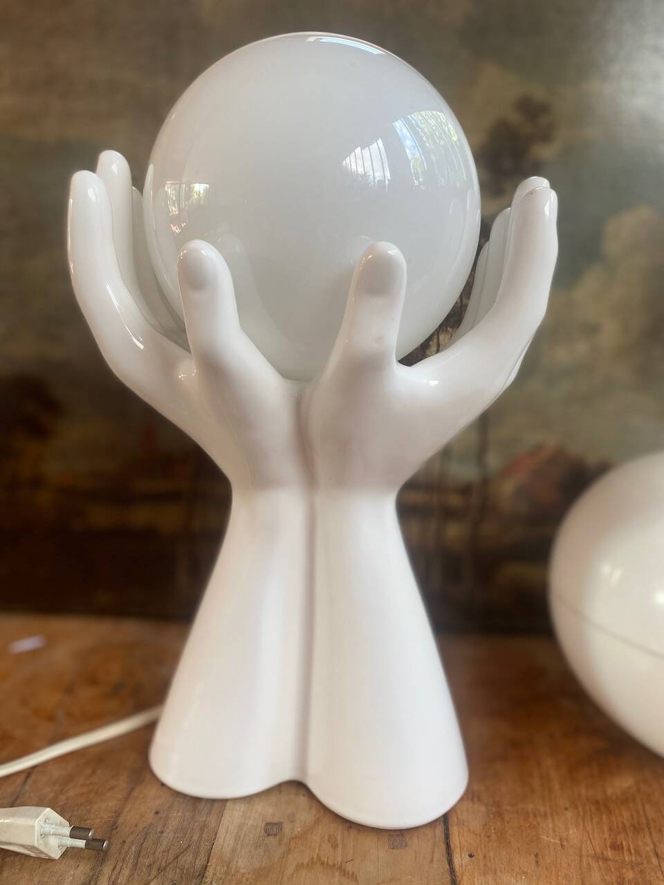 vintage ceramic and opaline hand lamp