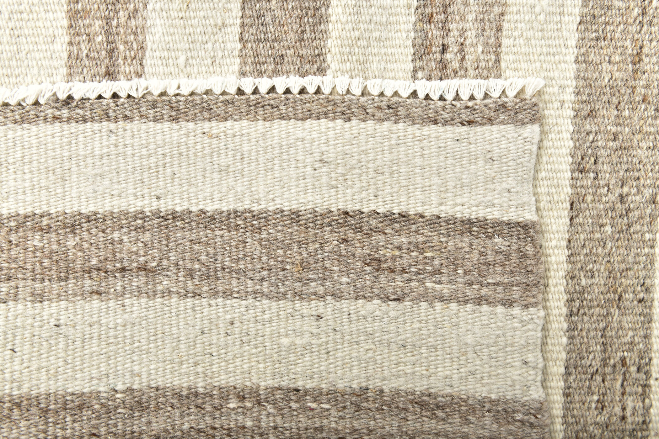 210x300 cm Natural Turkish Kilim, Striped white and brown kilim carpet