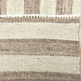210x300 cm Natural Turkish Kilim, Striped white and brown kilim carpet